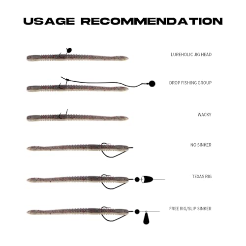10Pcs/4.7'' Worms for Bait Bass Fishing, Soft Lures Plastic Noodle Wacky Worm Earthworm Silicone Threaded Bait for Ned rig, Fishing Lure Kit for Freshwater Saltwater - color: C