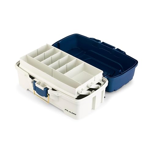 Plano One-Tray Tackle Box, Blue/White, Rust-Proof Brass Latch, Top-Access Tray with Deep Storage, Made in the USA, Portable Fishing Gear Storage Organizer - color: Blue White, size: One-Tray, style: One-Tray