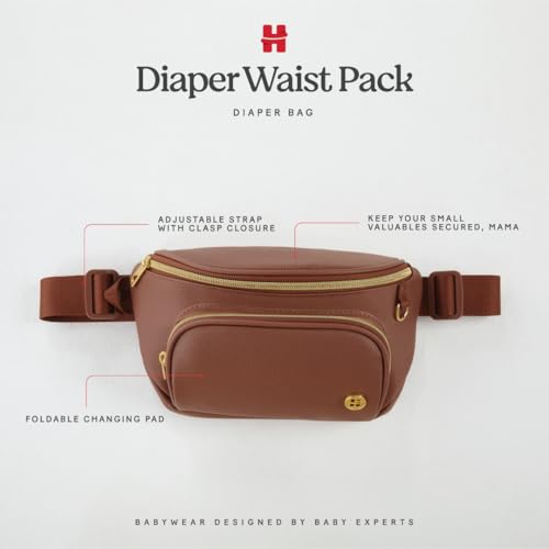 HUGGIES Unisex-Adult Diaper Waistpack Crossbody Bag - color: Cognac Leather