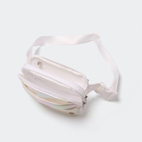 Pander Everywhere Belt Bag for Women, 5 Zipper Pockets Nylon Crossbody Fanny Pack Purse (Iridescent White) - color: Iridescent White