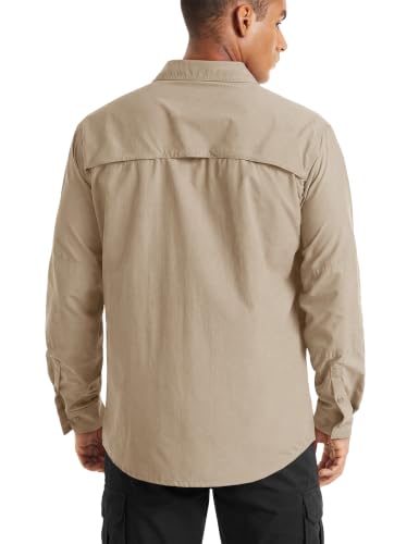 TACVASEN Fishing Shirt for Men, Long Sleeve Shirt Quick Dry Fit, Tactical Shirt Button Up, Work Shirt Lightweight Safari - color: Khaki, size: X-Large