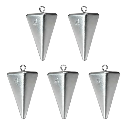 Pyramid Sinkers Assorted Weights 2oz 3oz 4oz, Lead Surf Fishing Sinkers for Saltwater Beach Bottom Fishing (5-8 Pack) - size: 4oz-5pcs