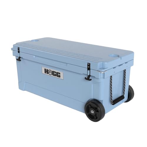 Hogg Rotomolded Coolers, Ice Chest with Wheels, Wheeled Cooler, Rotomolded Ice Chest, Dry Storage, Fishing and Camping Items, Birthday Gifts for Men - color: Clear Sky, size: 110qt