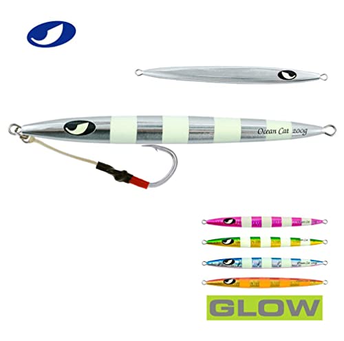 OCEAN CAT Slow Pitch Jig Flat Fall Jig Saltwater Fishing Luers Mental Vertical Jigging Baits with Hooks 5 Colors 4 Weights - color: #014:Silver, size: 17 2/3oz(500g)