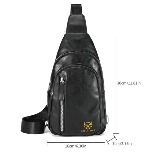 Crossbody Bags for Men Leather Sling Bags Mens Chest Bag Backpack Travel Hiking Fishing Outdoor Sports - color: Black