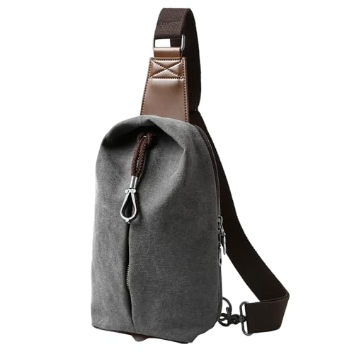 MOYYI Canvas Sling Bag Small Crossbody Bag for Men & Women, 2.5L Mini Casual Daypack Shoulder Bag, 2.5L Capacity (Grey) - color: 8004grey-2.5l