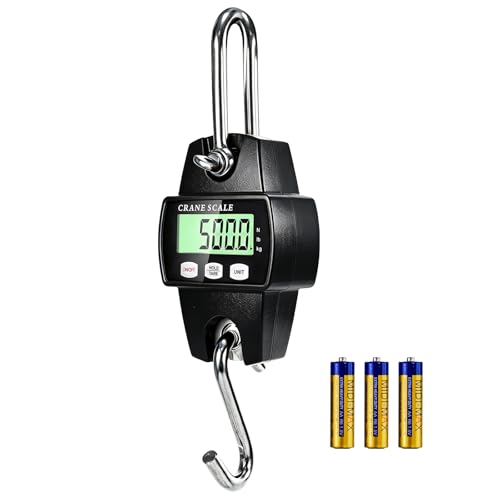 Digital Hanging Scale, 1100lb/500kg Crane Scale, Handheld Digital Hanging Scale, Mini Crane Scale with LCD Display and Hooks, Aluminum Alloy Body for Hunting, Outdoor, Fishing, Farm (Black) - color: Black-1100lb