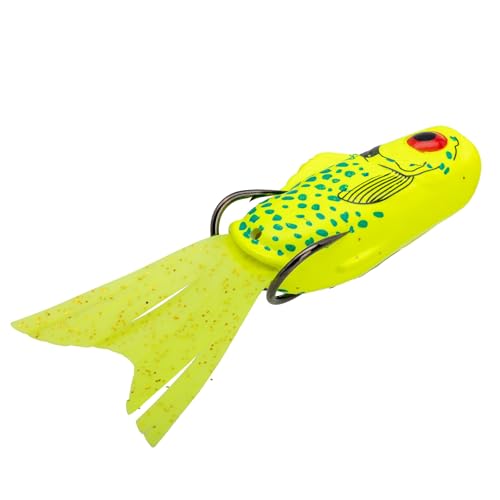Strike King (BPOP-243) Bitsy Poppin’ Perch Fishing Lure, Hollow Body Topwater Bait, 1/4-Ounce, Cupped Nose, Exaggerated Tail, Sealed Body, Realistic Action, Size 3/0 Hooks, Chartreuse Gill