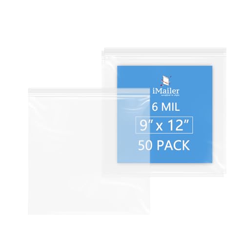 iMailer - 6 Mil Thick Zip Poly Bags(50 Pack, 9x12 Inches) - Heavy Duty Resealable Plastic Bags for Food, Tools, and Crafts - Durable and Reusable Storage Solution - size: 9" x 12" 50 PACK
