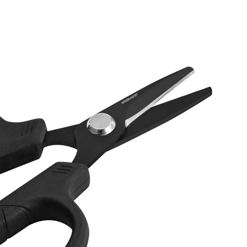 JARVISTAR 4.65" Fishing Scissors - Heavy Duty Line Cutter with Spring Clip Keychain, Dual Serrated Stainless Blades - Cuts Braided, Mono & Fluorocarbon Lines for Saltwater & Freshwater Black - color: Black