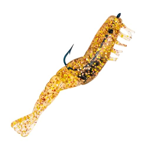 Charlie's Worms Artificial Fishing Bait Charlie's Shrimp Trio Freshwater Saltwater Bass Fishing Lures Scented Soft Bait 3pk - color: Golden Shrimp