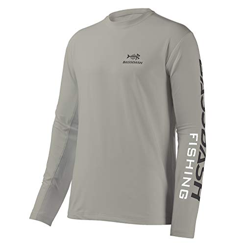 BASSDASH Fishing T Shirts for Men UV Sun Protection UPF 50+ Long Sleeve Tee T-Shirt - color: Ash Grey/Dark Grey Logo, size: Small