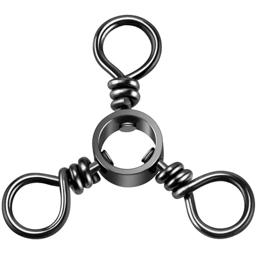 Alwonder 100-Pack 3 Way Swivels Fishing Tackle, 28-143LB Stainless Steel Black Nickel Three Way Swivel Fishing Swivels Connectors Saltwater Freshwater Surf Deep Drop Catfishing Rigs Tackle - size: #1/0-110LB-100 Pack