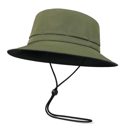 FEINION Men Women Breathable Sun Cap Portable Outdoor Bucket Hat - color: Army Green