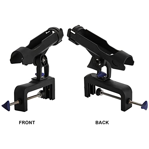 ZENFUN 2 Pack Fishing Boat Rods Holder, 360 Degree Rotation Adjustable Fishing Rods Racks, Large Clamp Opening Folding Rod Holder for Canoe, Kayaks, Easy Installation, Bonus Screws