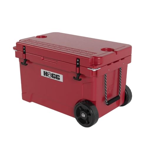 Hogg Rotomolded Coolers, Ice Chest with Wheels, Wheeled Cooler, Rotomolded Ice Chest, Dry Storage, Fishing and Camping Items, Birthday Gifts for Men - color: Harvest Red, size: 45qt