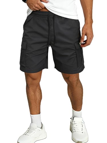 Hidkat Men's Lightweight Cargo Shorts with Drawstring-Breathable,Comfy Casual Outdoor Shorts for Hiking Gym Workout - color: Black, size: Small