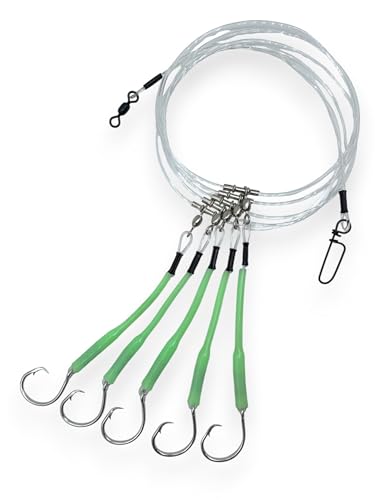 Deep Drop Fishing Rig – Glow in The Dark Sleeves – NOAA Compliant Circle Hooks – Tilefish Grouper Snapper Bottom Rig – Made in USA – End Game Tackle – 3 or 5 Hook Options - size: 11/0, 5 Hook