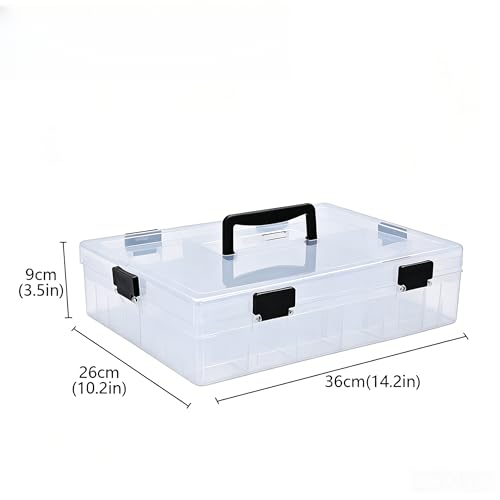 59 Grids Bead Organizer Box - Large Double Layer with Locking Lids, Clear Craft Storage Container (14.2"x10.2"x3.5") for Jewelry Beads, DIY, Fishing Tackle, Small Parts Organization