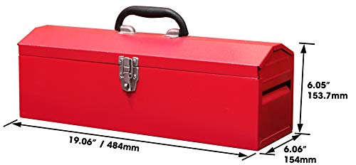 BIG RED TB101 Torin 19" Hip Roof Style Portable Steel Tool Box with Metal Latch Closure and Removable Storage Tray, Red, 19.1" x 6.1" x 6.5" - color: Red, size: 19.1" x 6.1" x 6.5"