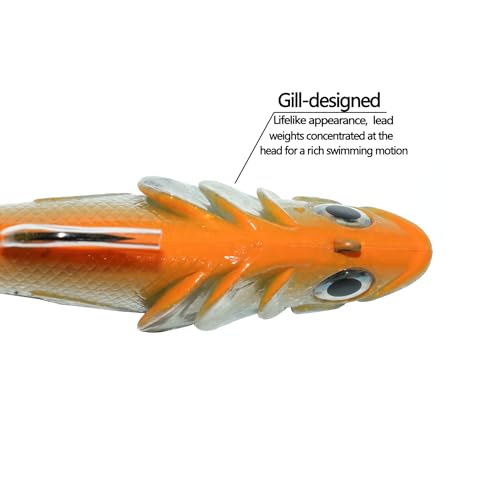 Big Jig Worm Lures Swimming Bait Soft Plastic Fishing Lure for Bass, Crappie, Trout, Pike, Sea Bass, Redfish, Striper,Fishing Lures for Freshwater & Saltwater - color: Orange Glitter-1 Piece