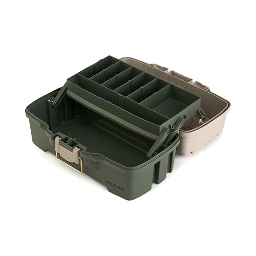 Plano One-Tray Tackle Box, Green/Tan, Rust-Proof Brass Latch, Top-Access Tray with Deep Storage, Made in the USA, Portable Fishing Gear Storage Organizer - color: Green/Tan, size: One-Tray, style: One-Tray