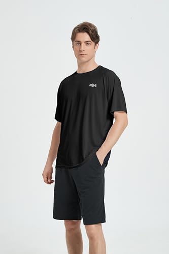 Riverruns Men's Fishing Shirt Short Sleeve UPF 50+ UV Sun Protection T-Shirt Rash Guard Swim Shirt #1024 - color: Black / Octopus, size: Small
