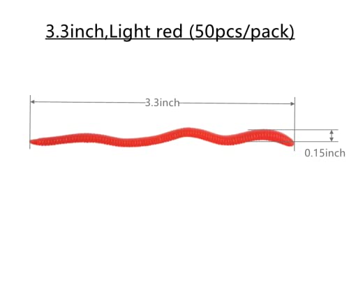 1.6in/3.3/3.9in Fishing Soft Lure Trout Worm Earthworm Bait Lifelike Fake Bloodworm Grub Worm Soft Fishing Lure Baits - color: Light red (50pcs/pack), size: 3.3inch