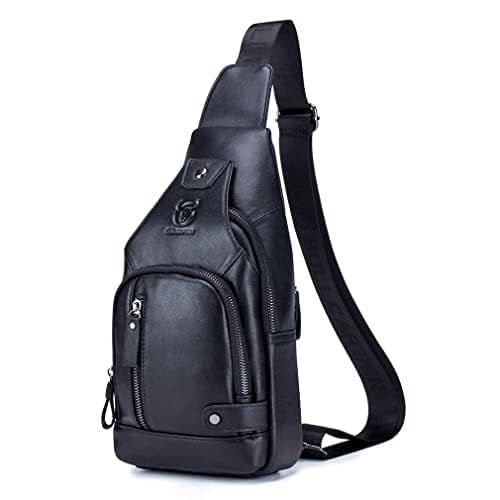 Hebetag Leather Sling Bag Casual Daypack for Men Women Outdoor Travel Hiking Camping Fishing Cycling Crossbody Shoulder Chest Pack Pouch Backpack Black - color: #03black