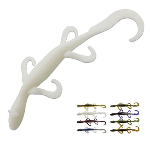 Wild Lizard Soft Plastic Lure, 5.5 Inch Scented Creature Bait for Bass Fishing, Active Legs & Tail, Dense Salt Body for Natural Sink, Ideal for Texas & Carolina Rig, 10-Pack - color: Pearl White