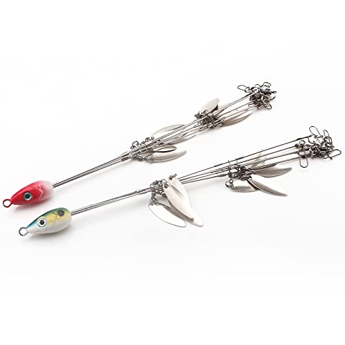 5 Arms Alabama Rig Fishing Lure, Umbrella Rig with Spinner for Striper, A-Rig for Boat Trolling Frashwater/Saltwater, with Soft Swimbait and Hooks for Bass Crappie Walleye Pickerel Trout Perch - color: bluish grey, size: Large