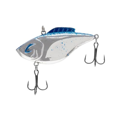 Bill Lewis Hammer-Trap - Freshwater Lifelike Lipless Crankbait Fishing Lure with Mustad Triple Grip Hooks, 3/8 Oz - 5/8 Oz - color: Chrome Blue / Splatter Black, size: 5/8 OZ