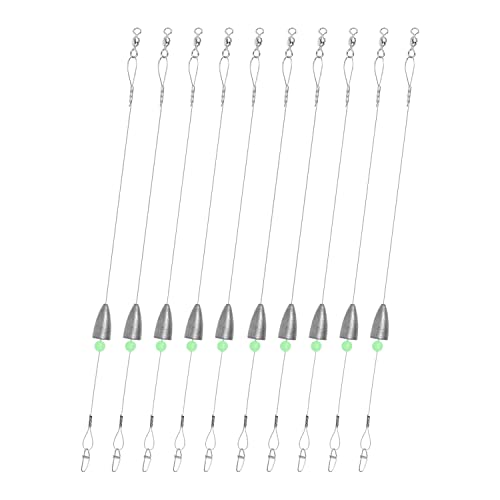 Carolina Rigs for Fishing- 12 Inch Steel Fishing Leaders with Fishing Weight, Pre Rigged Carolina Rigs with Fishing Weight 1/6oz, 1/4oz, 1/2oz, 10 Pcs - size: 1/2 oz; 12 Inch