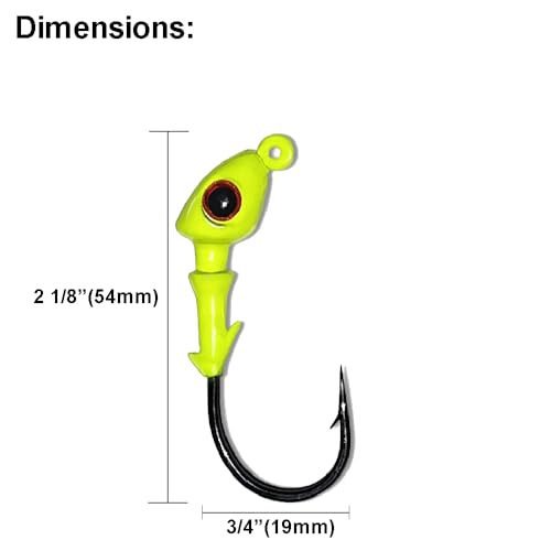 Jig Heads for Fishing with Super Sharp Black Nickel Hooks - Double Locking Bait Stays & Multi-Color 3D Eyes - Perfect for Freshwater & Saltwater Fishing - color: Chartreuse, size: 3/8 oz - 5 Pack