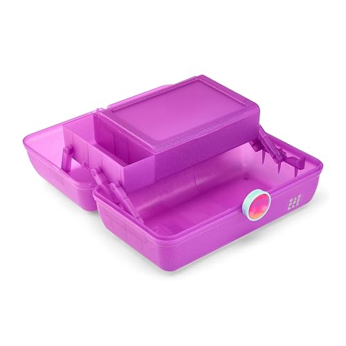 Caboodles On-The-Go Girl Makeup Box, Purple Sparkle, Show Girl Collection, Hard Plastic Makeup Organizer Box, Built-In Mirror, Secure Latch for Safe Travel, Spacious Storage for Large Items - color: Purple Sparkle Show Girl