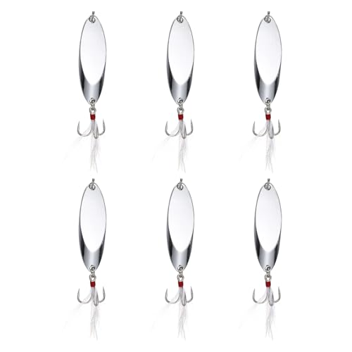 Fishing Spoons Lures Metal Saltwater Treble Trout Lures Jigging Spoon with Treble Hooks Spinner Baits for Freshwater - color: Silver, size: 18g / 3/5oz