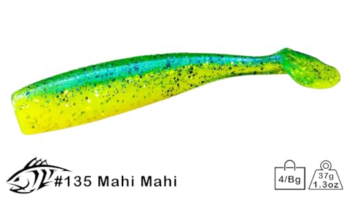 Lunker City Fishing Shaker 6" Swimbait Soft Plastic Bass Lure with Tail Swimming and Wobbling Action Swim Bait, 4 Per Bag, Made in The USA - color: Mahi/Mahi