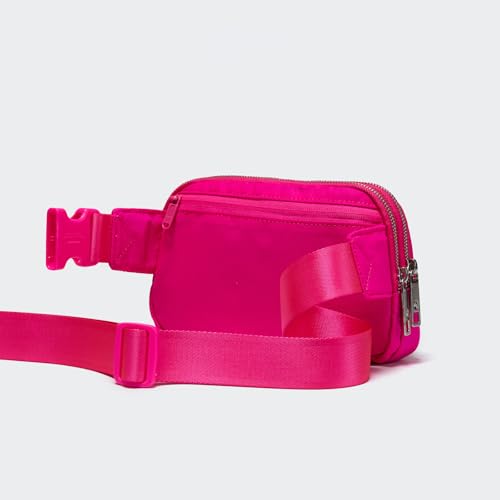 Pander Everywhere Belt Bag for Women, 5 Zipper Pockets Nylon Crossbody Fanny Pack Purse (Sonic Pink). - color: Sonic Pink