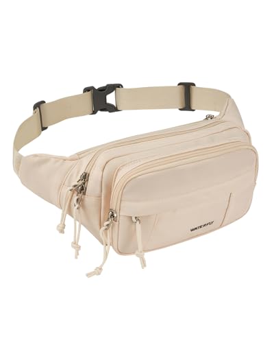 WATERFLY Fanny Pack Waist Packs: Large Crossbody Fanny Packs for Women Men with 5 Zipper Pockets Adjustable Strap Waist Bags Hip Pack for Traveling Cycling Running Hiking-White - color: White