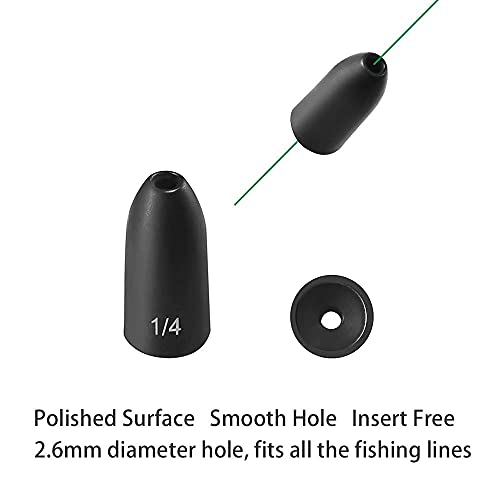 12 Pack Tungsten Bullet Fishing Weights, Insert Free Worm Sinkers, 1/8 3/16 1/4 3/8 1/2 oz - color: No Chip Black, size: 1/2 oz - 5pcs