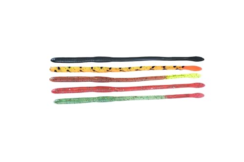 DELONG LURES: Weedless Fishing Lures 9" Pre-Rigged Fishing Worms - Weedless Bass Fishing Lures, Prerigged Soft Plastic Worm Fishing Lures for Bass, Pike, Bass Lures Baits Tackle - color: Rigged Variety