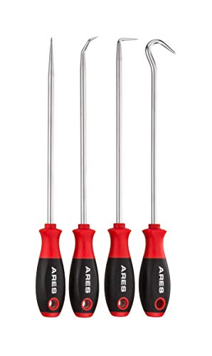 ARES 70246-4-Piece Hook and Pick Set - Includes a Large Straight Pick, 90 Degree Pick, Combination Pick and a Hook Pick - Chrome Vanadium Steel Shafts - Easily Remove Hoses, Gaskets and More - size: 4-Piece Hook and Pick Set