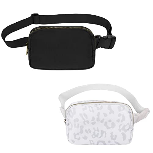VOROLO Fanny Pack For Women And Men Crossbody Bag Belt Bag | Adjustable Strap Graduation Gifts Lightweight Travel Running - color: Black+Leopard White
