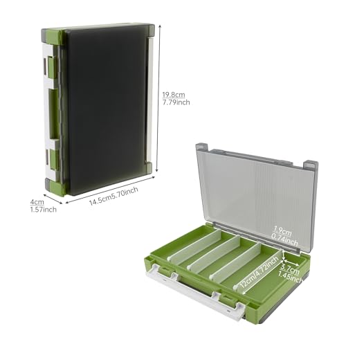 Double Sided Fishing Lure Box Organizer, Fishing Tackle Box Storage Hard Plastic Container Case for Lure Bait Hooks Beads Jewelry Earring - color: Green