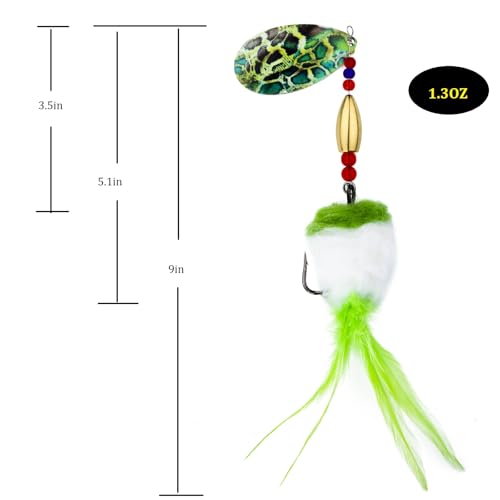 Pike Musky Walleye Fishing Lure Spinnerbait with Feathered Hooks Rooster Tail Fishing Lures Spoon Lures Baits with Tackle Box - color: Style A-Green