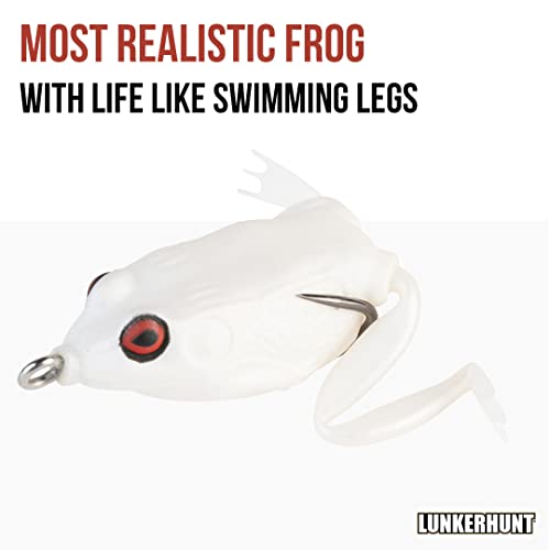 LUNKERHUNT Frog Lure for Bass Fishing | Pocket Frog Fishing Lure 1.75 Inch | Topwater Fishing Lures, Soft Hollow Body, Weedless Hooks for Trout, Pike in Saltwater and Fresh Water - style: Pearl