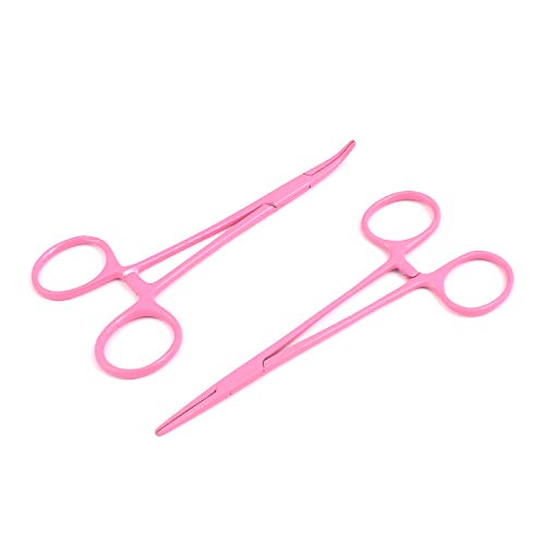OdontoMed2011® Hemostat Forceps Locking Clamps Serrated Fishing Locking Forceps Clamp Fish Hook Remover Forceps (5" Straight & Curved, Full Pink) - color: Pink, size: 5" Straight & Curved