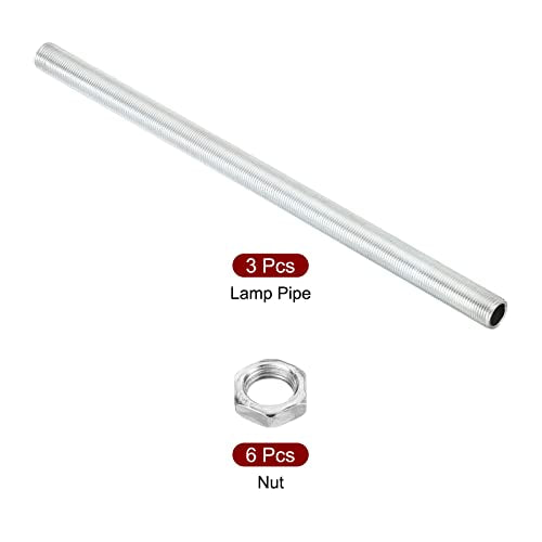 PATIKIL M12 Thread 8.66" Lamp Pipe Kit with Lock Nuts, 3 Set All Thread Rods Fasteners Hardware for Chandelier Ceiling Light DIY, Zinc Plating - size: 8.66"