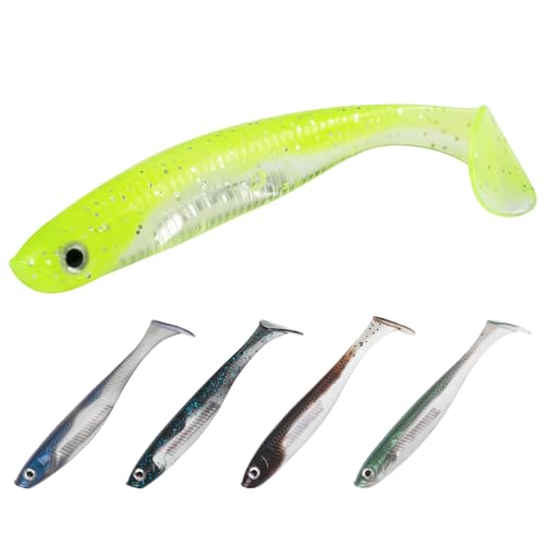 5/6Pcs Pre-Rigged Soft Plastic Lures, Paddle Tail Swimbait, Jig Heads for Bass, Walleye, Pike, Trout, Redfish Fishing - color: Assorted