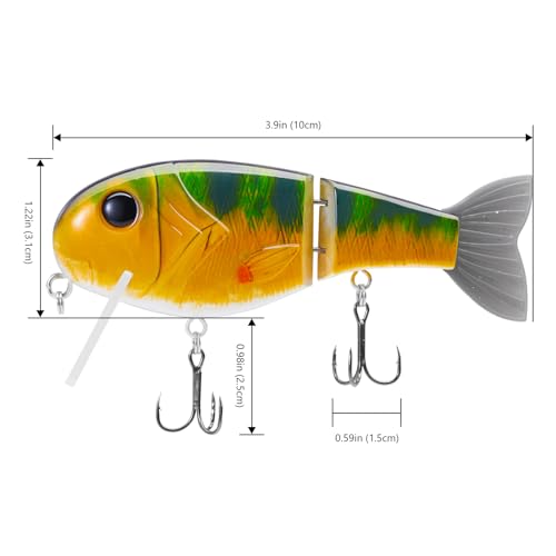 BASSROCK Topwater Fishing Lures for Bass Pike Salmon Floating Swimbait Jointed Crankbait Freshwater Saltwater 4.9in/1.76oz RK1001 - color: Perch, size: 3.9in/1.04oz